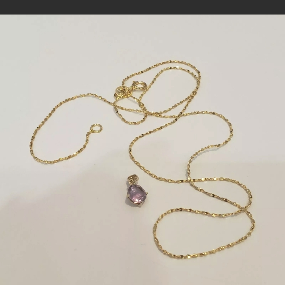 10kt gold round amethyst stone pendant w/ gold plated over ss 18 inch chain - Picture 3 of 13